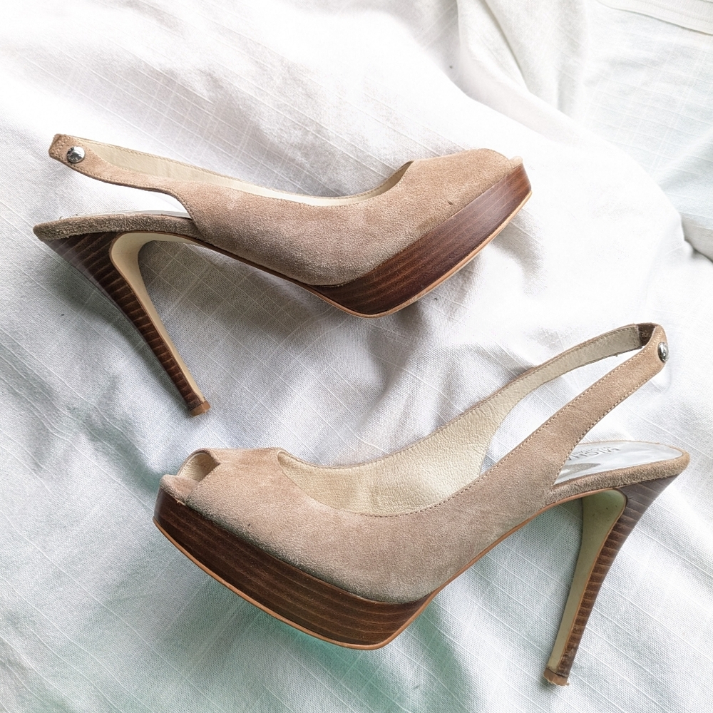 Michael By Michael Kors Peep-toe Slingback Stilettos